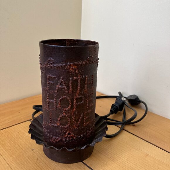 Punched Tin Nightlight Lamp Faith Hope Love Vintage Hand Crafted 5.75" tall - Picture 3 of 14